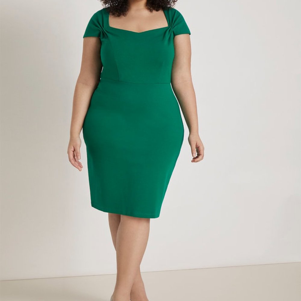 Eloquii Portrait Neckline Dress with Pleats